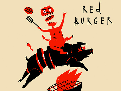 RED BURGER 2019 burger devil fast food fire funny grill pig pork red shubin