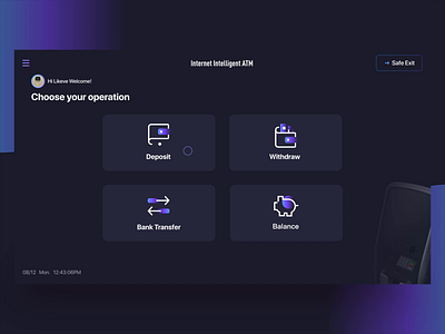 Internet Intelligent ATM for deposit account animation bank bank card bank transfer dark deposit dribbble gradient illustration interaction loading micro interaction motion ui