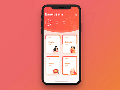 Chinese language learning animation animation course dribbble family food friend game game app gradient illustration interaction language learning micro interaction motion pass ui voice wave