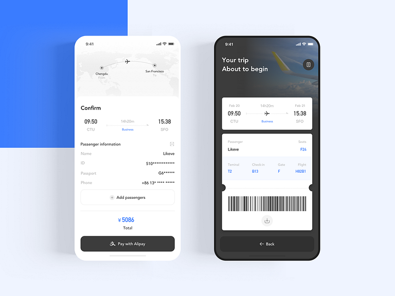 Airline ticket reservation procedure 2 by KevinLuo on Dribbble