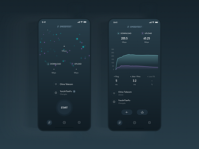 Speedtest for start and end page black dashboard data download gradient interaction light mbps meteor redesign service speed star test ui upload wifi