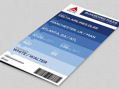 52 Weeks of Design - Week 1: Ticket [First Class] [Front] airline blue boarding pass brand delta flat flight illustrator redesign simple ticket