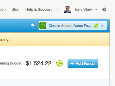Experimental Dashboard android blue cash choose code crisp dashboard dropdown flag funds games gear icon icons iron man money settings stark tony ui