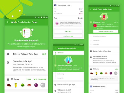 Instacart Orders on Android android contact delivery design grocery instacart material order status