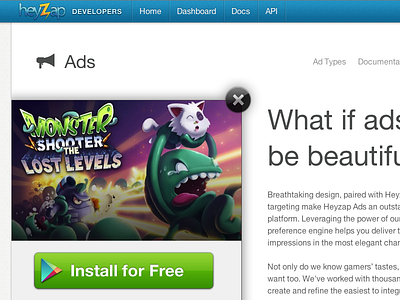 Heyzap Ads Developer Page ads advertising animations beautiful button css3 heyzap icon marketing