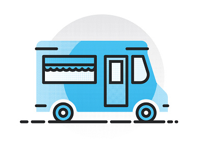 Foodtruck! blue exploration food truck halftone illustration style truck vehicle