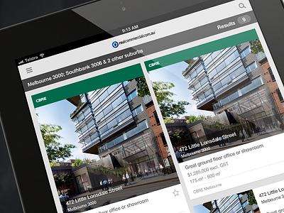 iPad Search Results - RealCommercial App app clean commercial design flat grid ios ipad listings minimal real estate results