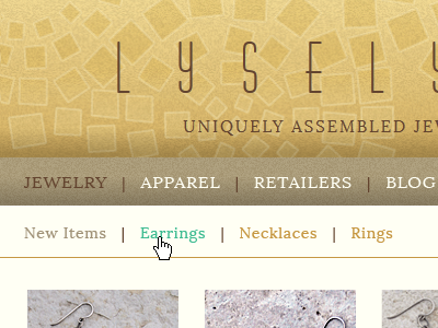 Lyselyse Jewelry - main navs commerce header jewelry navigation shop website