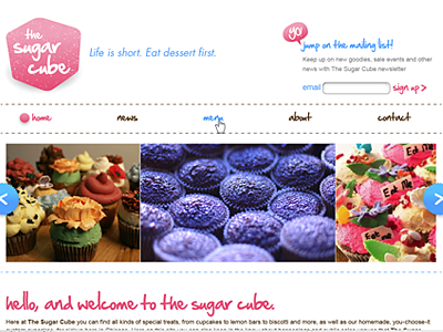 The Sugar Cube Bakery blue brown cupcakes design graphic design pink web web design web site white