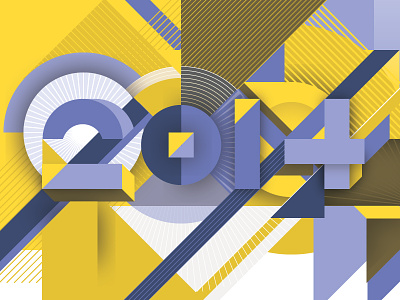 Happy 2014! 3d custom futurist graphic illustration isometric lettering typography