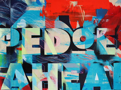 Damn the Torpedoes - panel 3 acrylic artwork colorful design futura hand lettering painting process typography