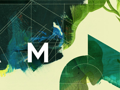 M botanical collage design illustration typography web