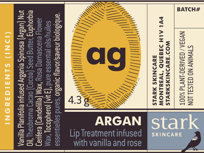 Stark Argan Lip Balm design illustration label packaging skincare typography