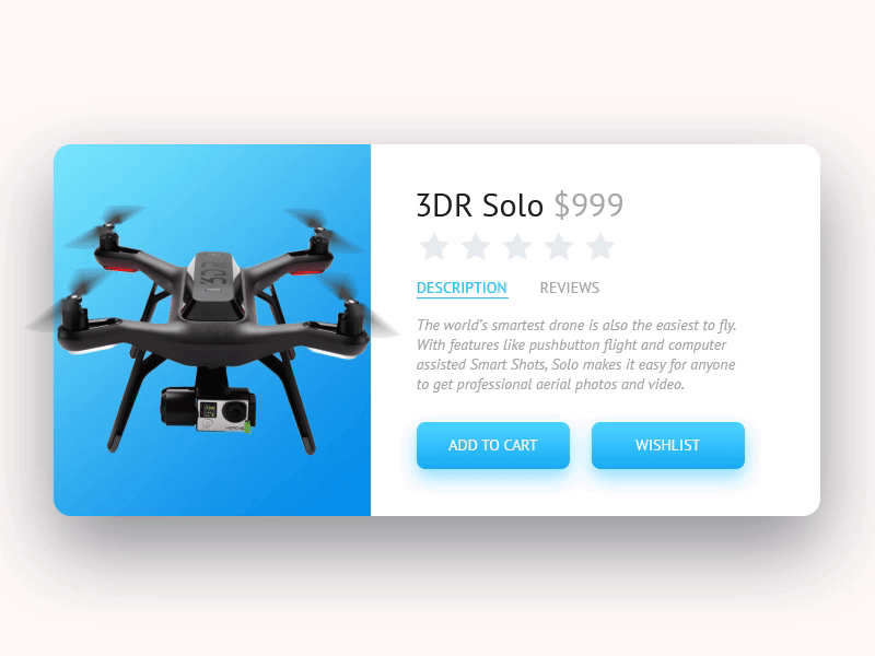 Product Card button card copter design fly material modern quadrocopter shop ui web