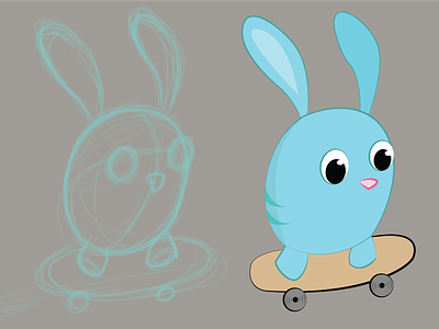 Rough Sketch of Jellybean animal blue bunny character character concept cute digital 2d game design illustration skate skater vector