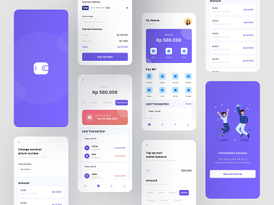 Minimalist E-Wallet Mobile App app design banking app design dribbble dribbble best shot e wallet finance fintech history illustration minimalist design mobile app payment top up screen transaction ui ui design ux wallet