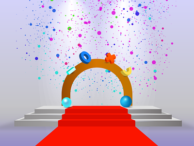 A 3 stage Podium with confetti 3d branding confetti design illustrator minimal podium promotional design social media design stage typography