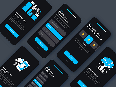 Investment app - Dark mode app banking configuration dark mode dark ui finance interface investment ios mobile onboarding personal banking setup ui ux wizard