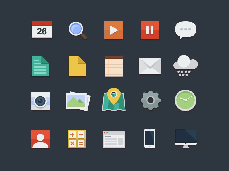 Free Flat Icons color ui iphone mac set play camera icon search setting clock light pause psd clean buatoom illustration modern fan flat calculator note mail weather eps profile document map cal photo