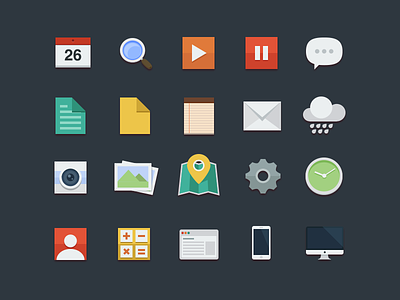 Free Flat Icons buatoom cal calculator camera clean clock color document eps fan flat icon illustration iphone light mac mail map modern note pause photo play profile psd search set setting ui weather