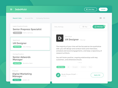 JobsMobi Career UI clean design green interface sketch ui ux web web design website