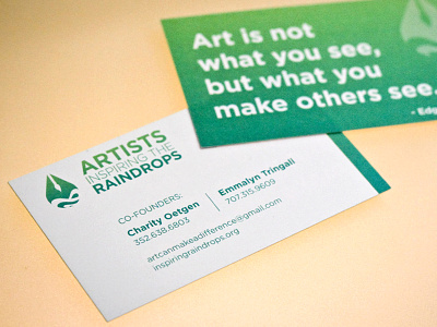 Artist Inspiring the Raindrops business card art artist blue branding business card collateral design gradient green inspiring raindrops teal