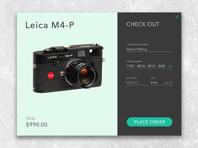 Daily UI – 002 Credit Card Checkout 002 camera check out dailyui film item page payment pop up ui ux web