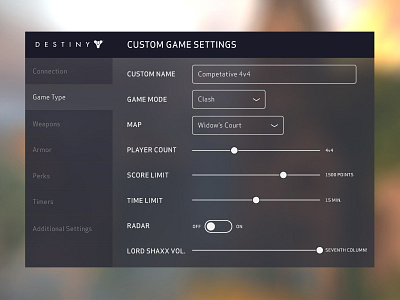 Daily UI — 007 Settings 007 dailyui design destiny game interface settings ui ux