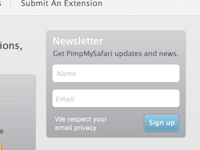 Newsletter Sign up button form gradient grey