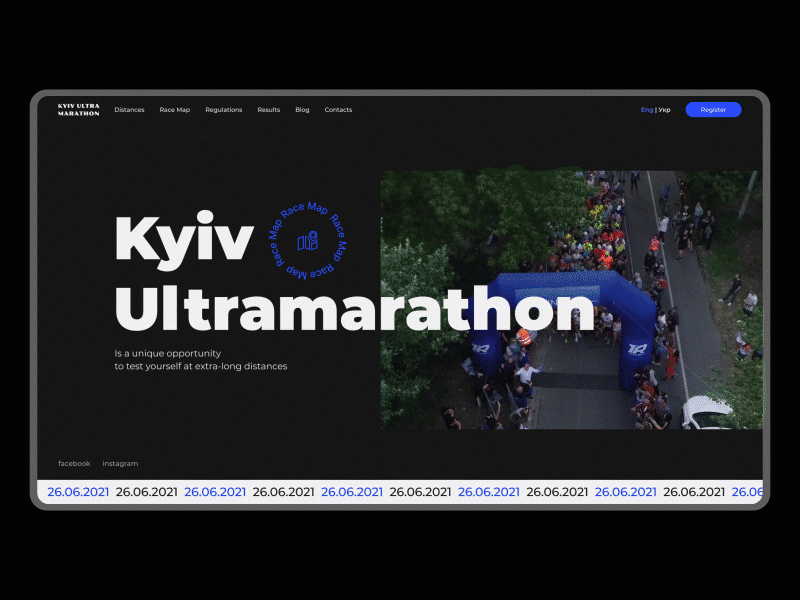 Kyiv Ultramarathone website animation black blue desktop interface motion design run runners sport ui ux web webdesign website