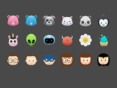 Cute avatars android app design branding design icon icons icons set ios ui vector