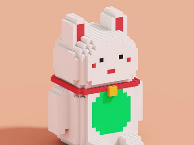 Maneki-Neko Voxel Art 3d illustration voxel