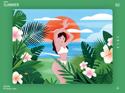 Plant and summer girl beach design flowers forest 女孩 插图 海滩 花卉