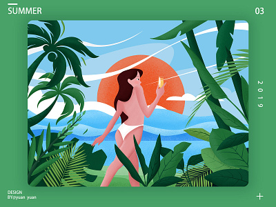 Summer beach girl beach design forest illustration plant ui 插图 花卉