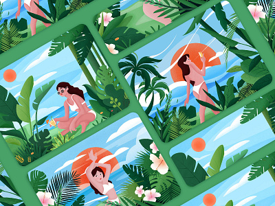Summer beach illustration collection beach design girl plant summer 插图