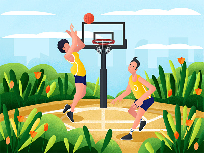 Boy playing basketball in the park basketball health illustration motion 插图 花卉