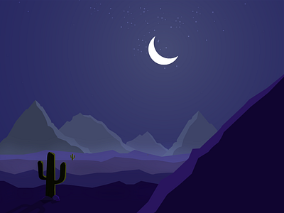 Night Mode Desert black cactus desert design flat ghost illustration illustrator minimal moon mountain night purple stars vector