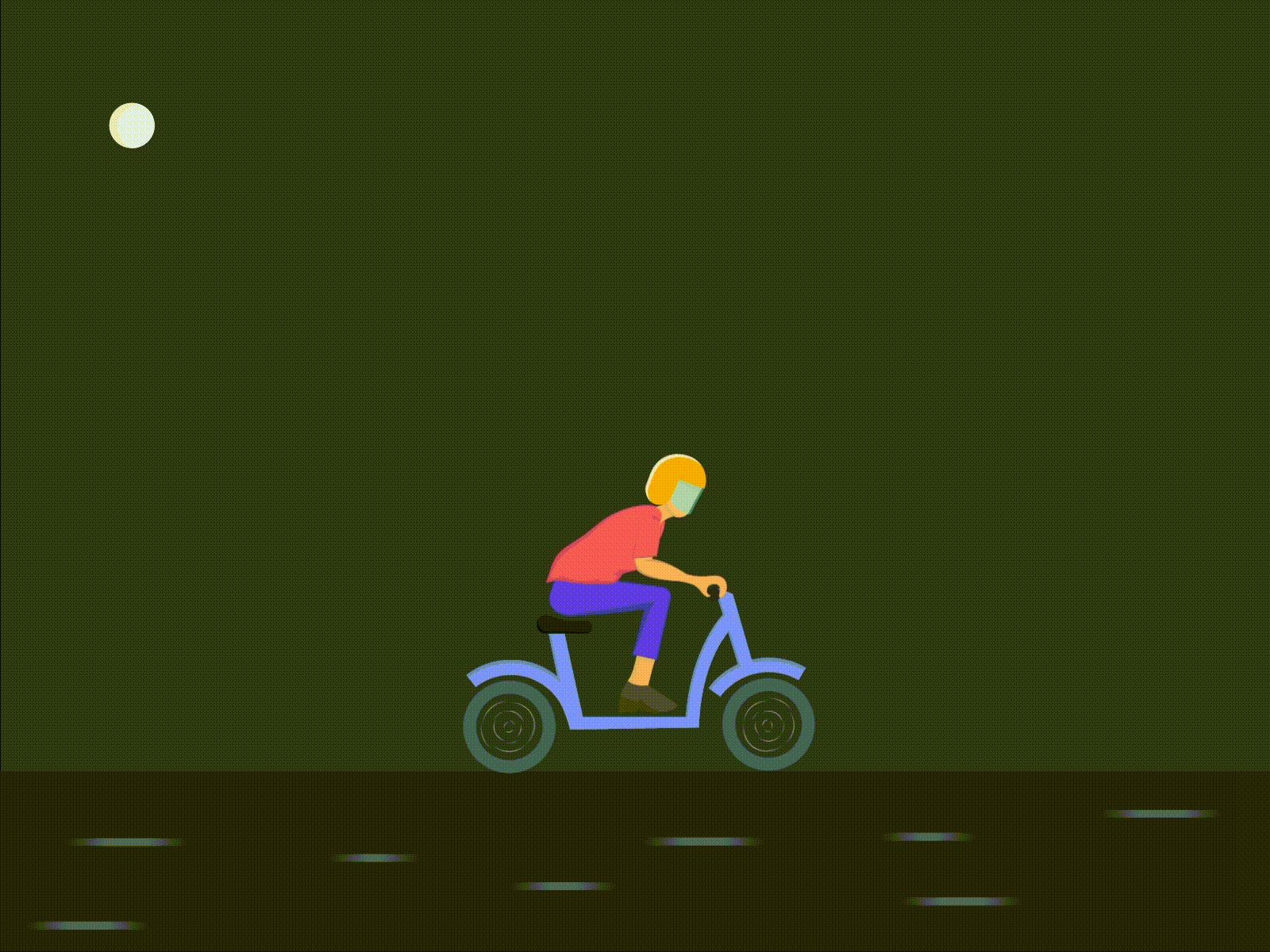 Bike Ride 2d aftereffects animation bike design flat gif illustrator moon night ride speed vector wind yellow