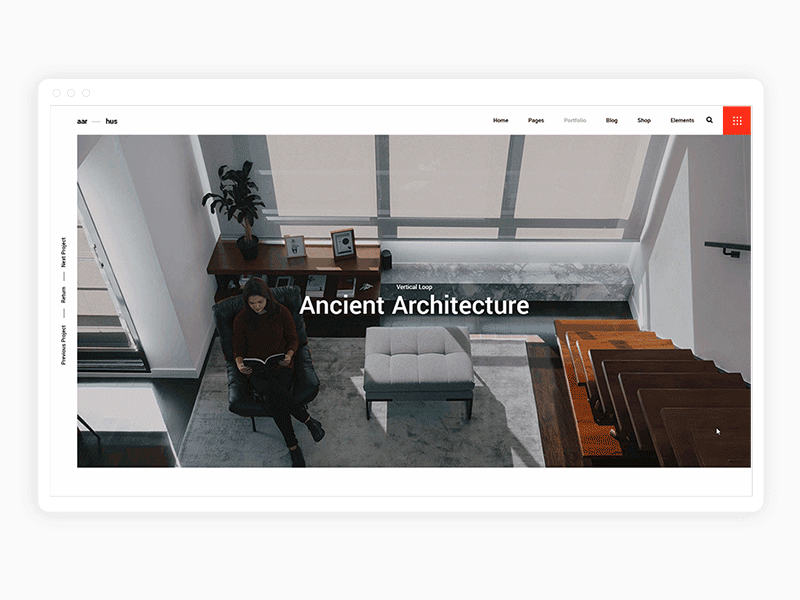 Aarhus - Vertical Loop Portfolio Single architecture furniture furniture website graphic design hello dribbble interior minimal modern portfolio showcase ui ui ux design ux design web deisgn