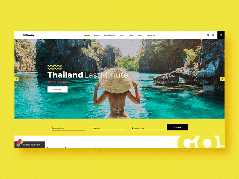 Getaway - Travel And Tourism Theme animation bold coloful cool creative design dribbblers graphic hello dribbble interface minimal modern shop slider tourism travel typogaphy ui ux website