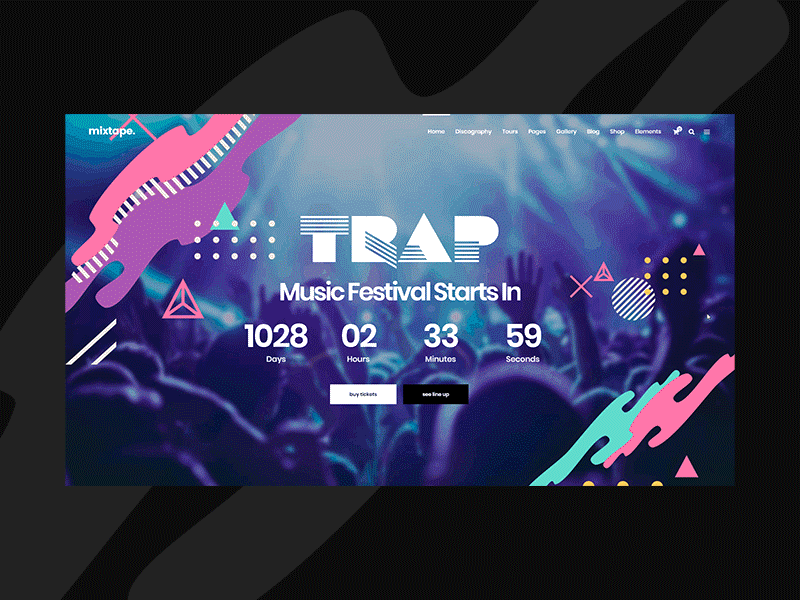 Music Festival Homepage - Mixtape Music Theme album album cover design animation artist colorful design festival hello dribbble interface minimal modern music navigation playlist singer tour tune ui ux