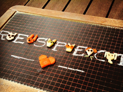 Play with your food but - Respect carrots chalk cuke happiness parsley pepper toast