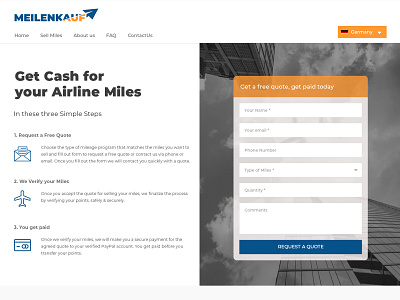 Web Page designed for Meilenkauf - to cash your Airlines Miles branding design logo design riturohilla trendy ui ui ux ui design uidesign uiux user experience user interface user interface design ux ux design uxdesign uxui web design webdesign website