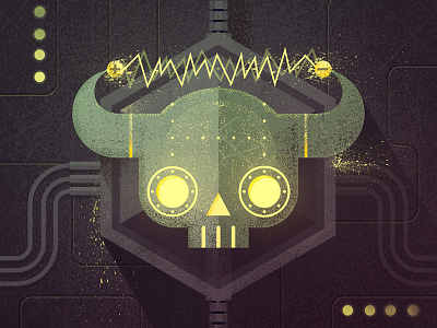 Mad Science horns illustration robot skull