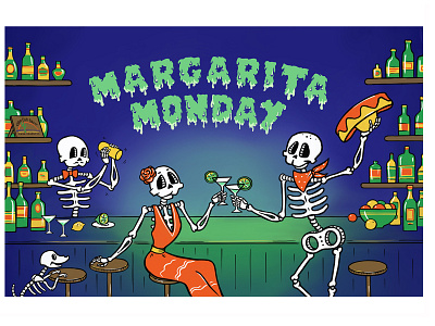 Catering 3 bar characters cocktails graphics illustration national party skeleton vacation