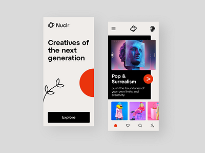 Nuclr - The creative blog app app app design blog creative feed home home feed mobile app mobile homepage mobile ui mobile uiux onboarding onboarding screens product design ui ux