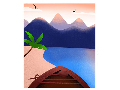 Journey to the Nature beach boat clean creative design evening flat hill illustration journey landscape light mountain nature sunset utsav vekariya vector