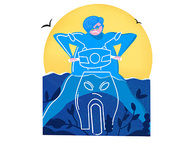 Stuck in the Ocean bike character clean design flat graphic guy illustration nature ocean ui vector