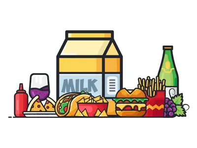 Food Collection vector illustration burger food food drink food and beverage grape grapevine illustration junkfood menu milk pizza taco vector