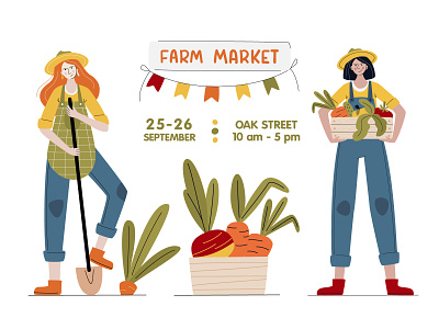 Farm market farm market farmer graphic design illustration people vector woman